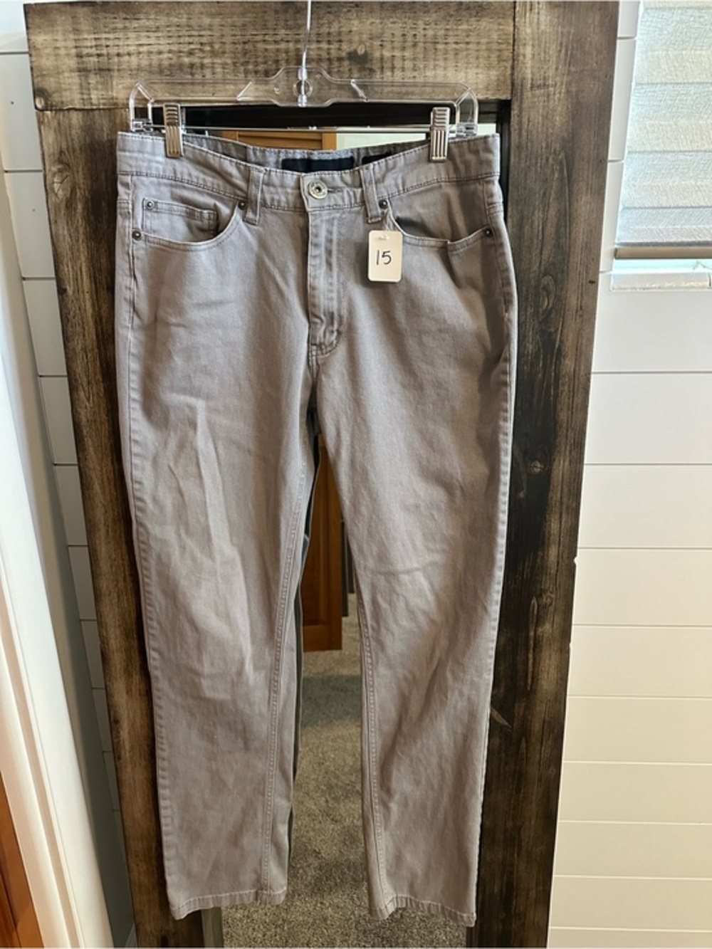Men’s Gray Straight Leg Jeans 5 Pocket Stretch Denim Pants Y2K minimalist 32X28